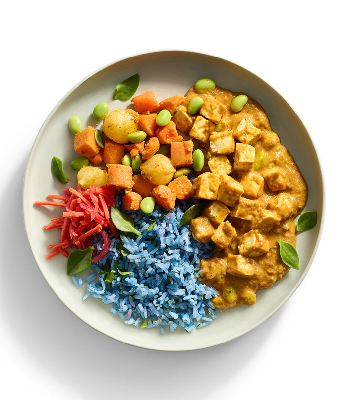 Japanese Tofu Curry + Blue Coconut Rice