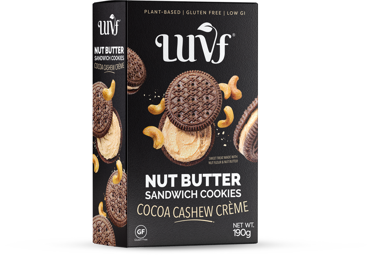 LUVF, Nut Butter Sandwich Cookies Cocoa Cashew Créme, 190 g