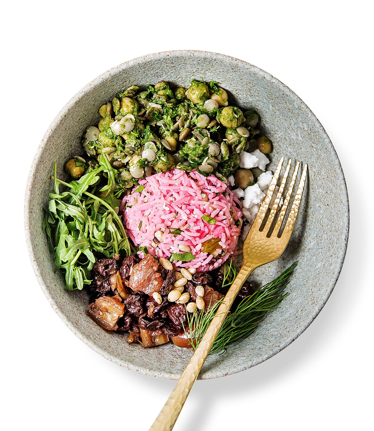 Lemon Leek Chickpeas + Pink Jeweled Basmati Rice